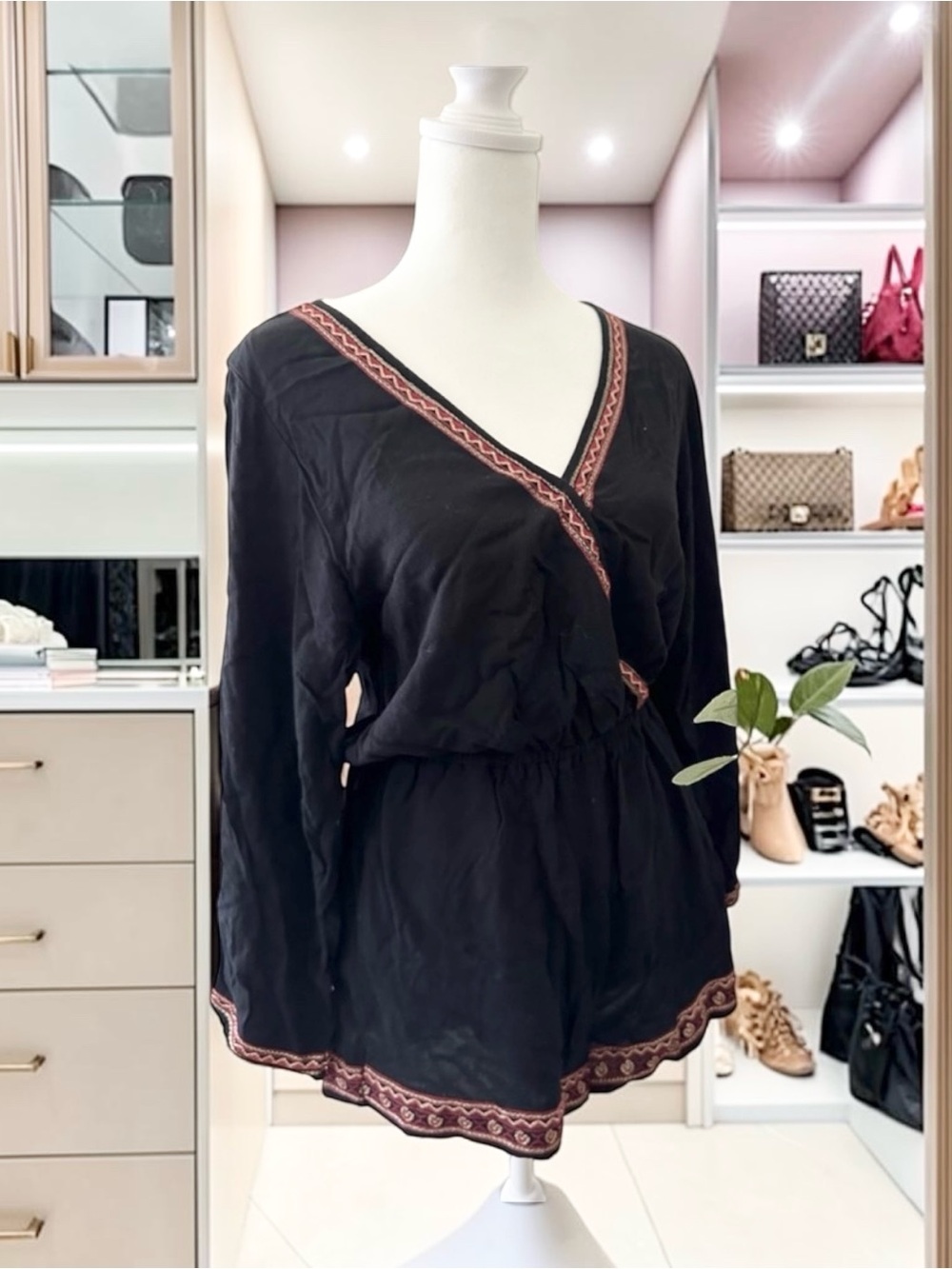 Forever 21 Black Romper shorts long sleeves